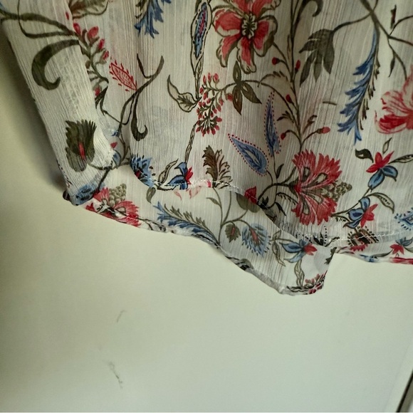 Zara Sheer Long Sleeve Floral White Collar Button Down Blouse Top Size Small - Picture 7 of 12